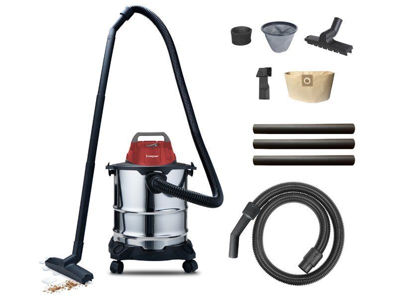 Aspiratutto A Bidone Kasart Lt. 20 - 1200W Per Liquidi E Solidi, In Acciaio Inox
