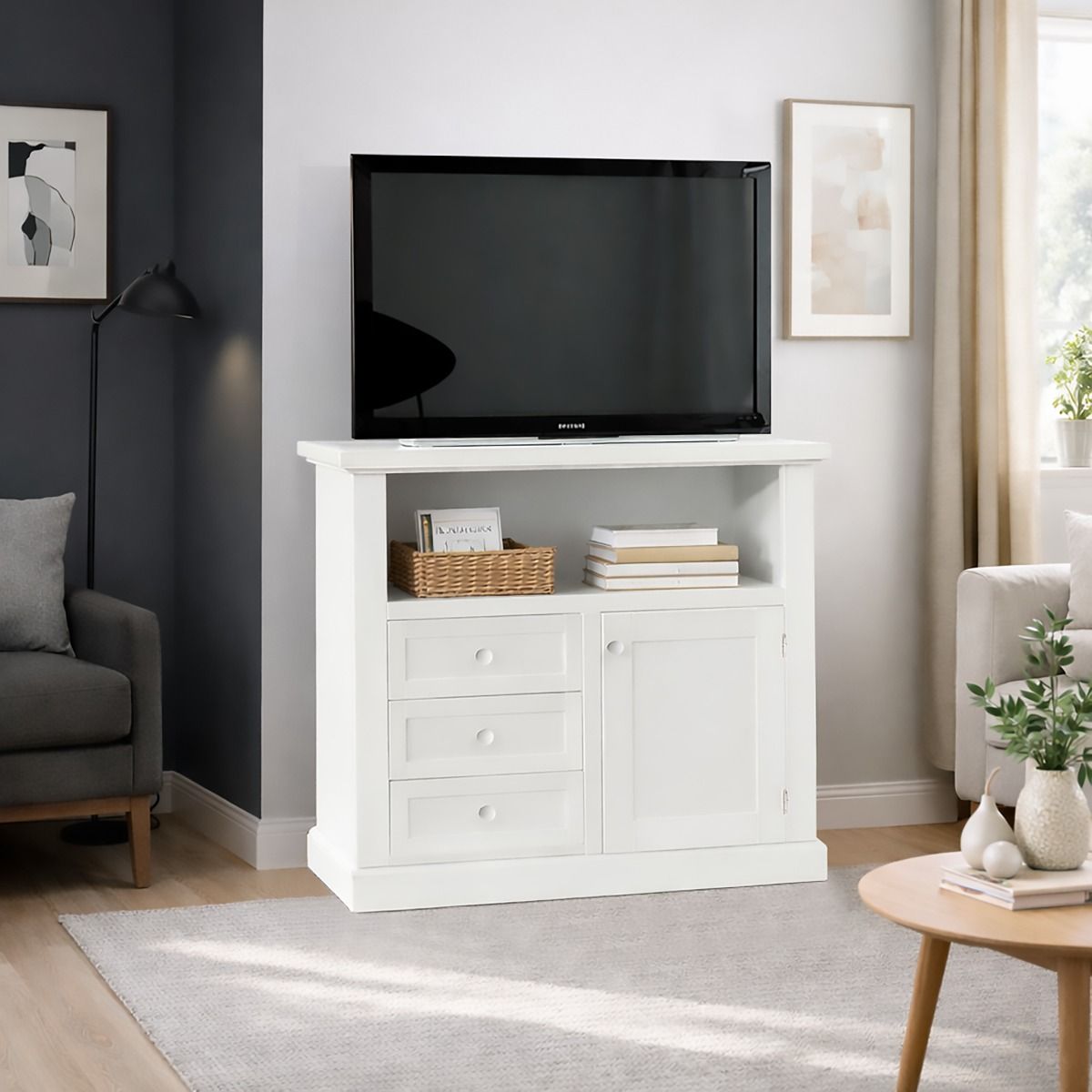 PORTA TV IN LEGNO CM 84X40 H. 80 BIANCO OPACO