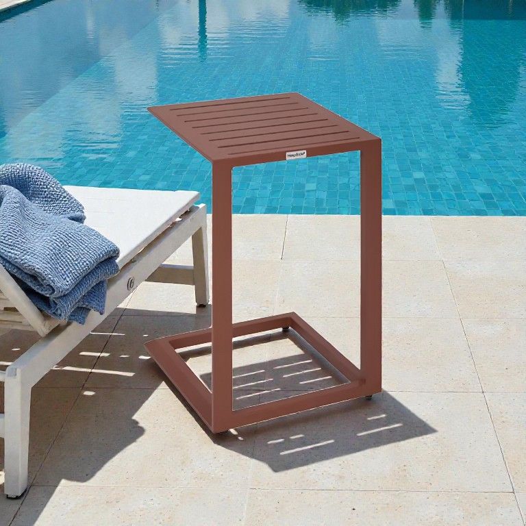TAVOLINO DA ESTERNO MOD. EVASION CM 38X38 H.56.5 IN ALLUMINIO MOGANO