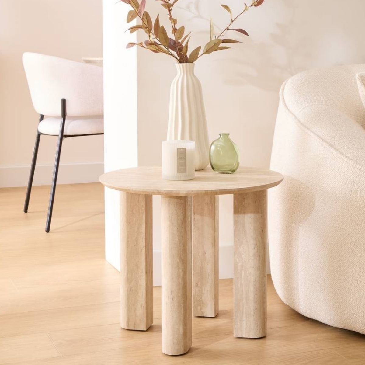 TAVOLINO MOD. ANAYA CM 50.5X43.5 EFFETTO TRAVERTINO NATURALE