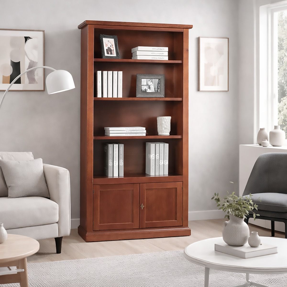 LIBRERIA IN LEGNO MASSELLO CM 90X41 H. 186 TINTA NOCE
