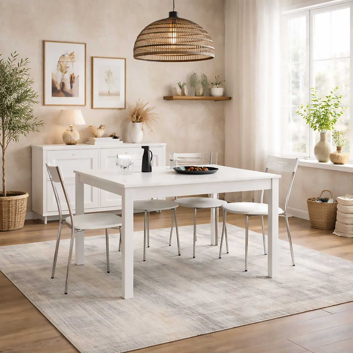 TAVOLO ALLUNGABILE CM 130X80 BIANCO FRASSINATO 