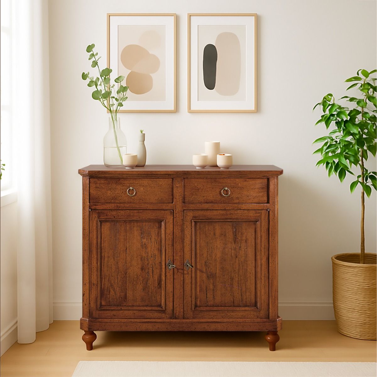 CREDENZA IN LEGNO MASSELLO CM 112X49 H. 98 TINTA NOCE