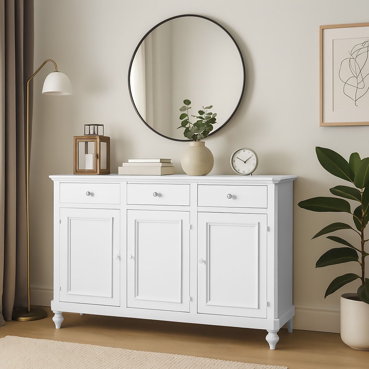 CREDENZA IN LEGNO MASSELLO CM 160X50 H. 102 LACCATO BIANCO PANNA