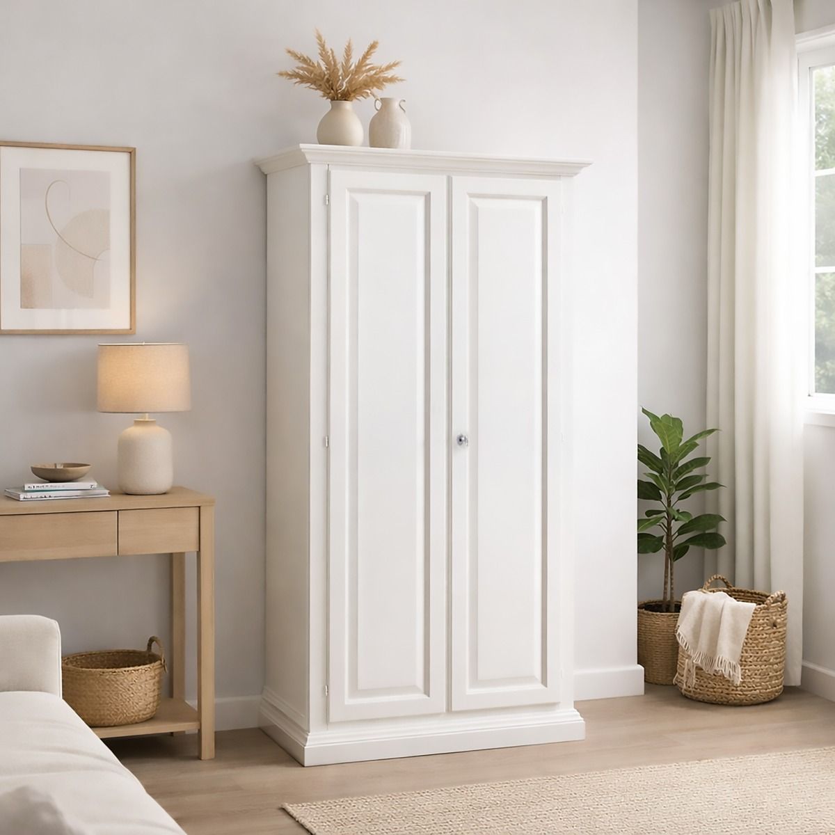 ARMADIETTO DISPENSA IN LEGNO MASSELLO CM 90X45 H. 180 LACCATO BIANCO PANNA
