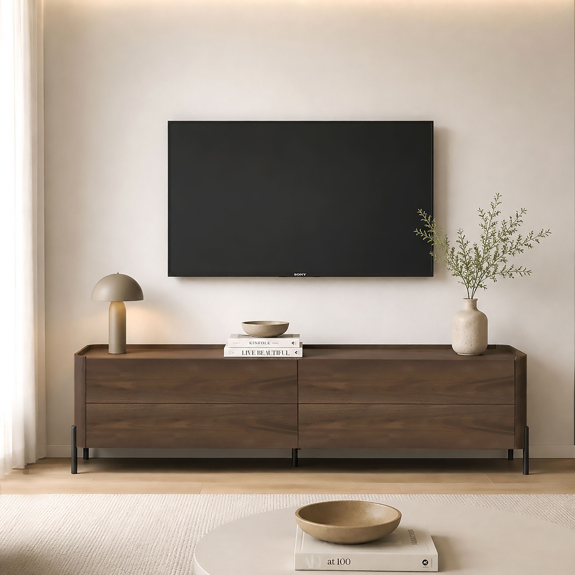 PORTA TV CM 140X40 H.42 IN MDF NOCE E METALLO NERO