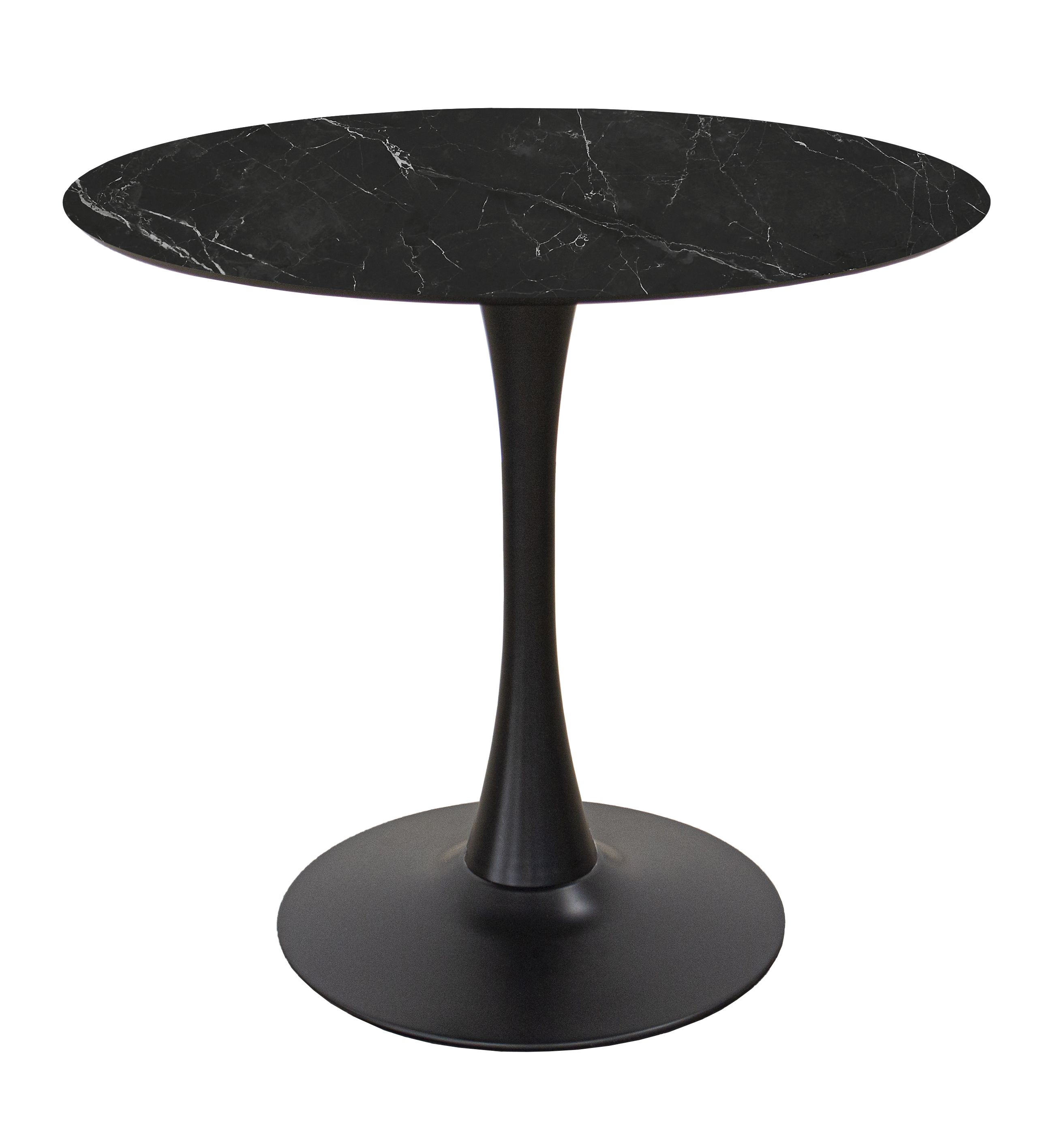 TAVOLO TONDO MOD.PAUL DIAM. 80 METALLO NERO OPACO E PIANO VETRO CERAMICA EFFETTO MARMO