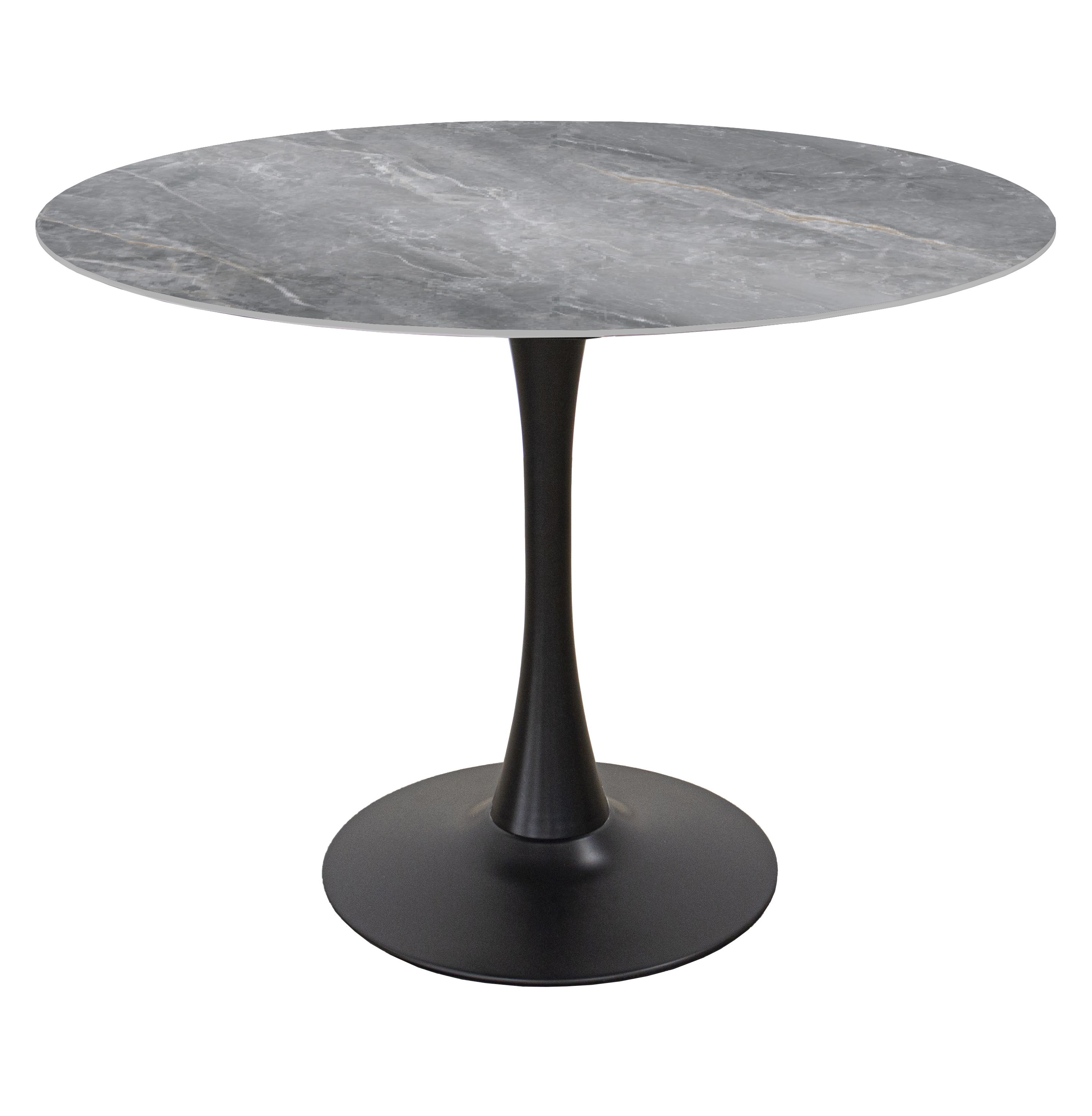 TAVOLO TONDO MOD. PAUL DIAM.100 IN METALLO NERO E PIANO IN VETRO CERAMICA EFFETTO MARMO GARDENIA