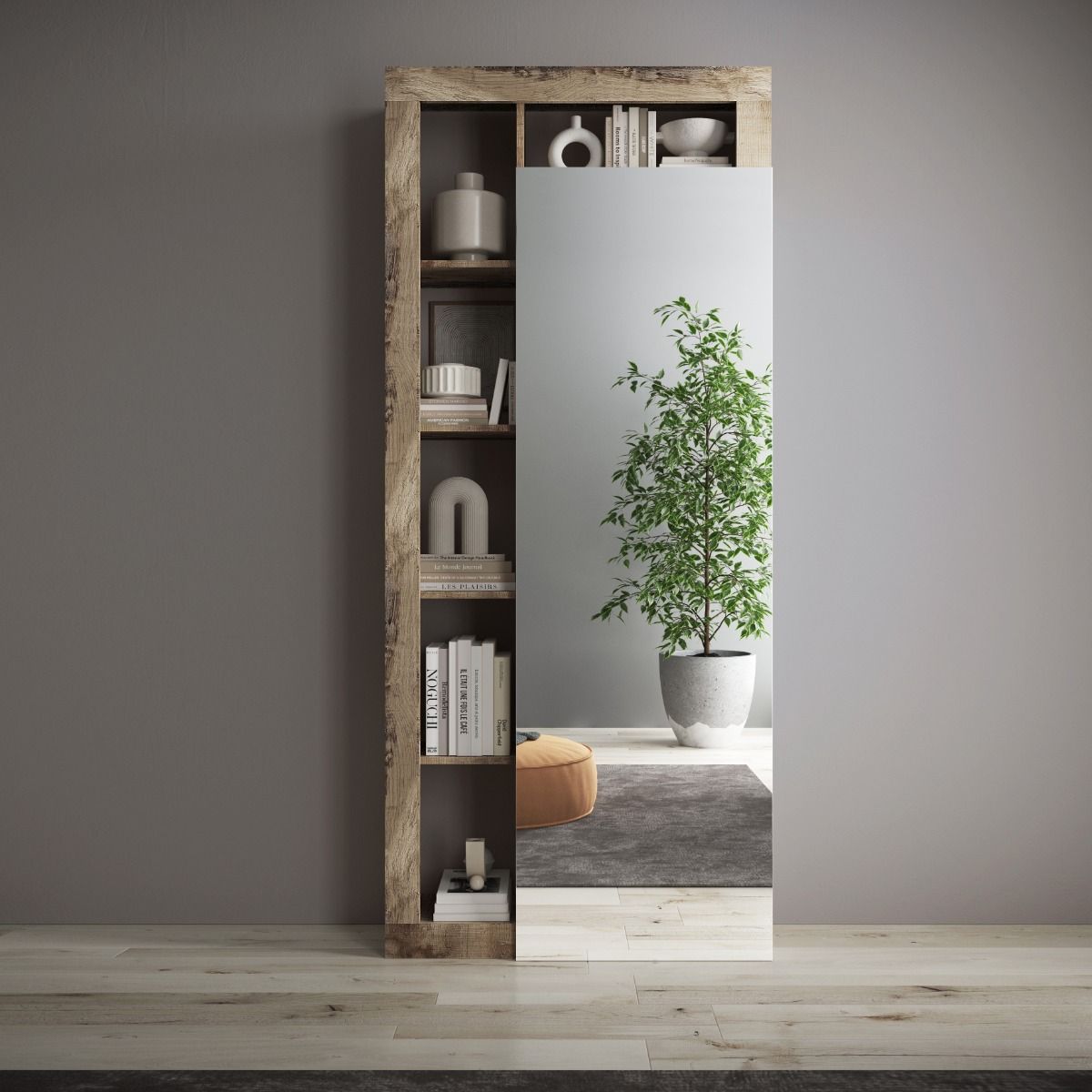 ARMADIO MOD. HAMBURG CM 91X27 H. 209 PERO E BIANCO OPACO CON SPECCHIO