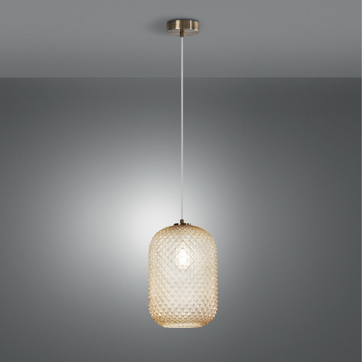 SOSPENSIONE ASHFORD CROMATO E AMBRA 20X150CM - 1XE27 MAX 60W