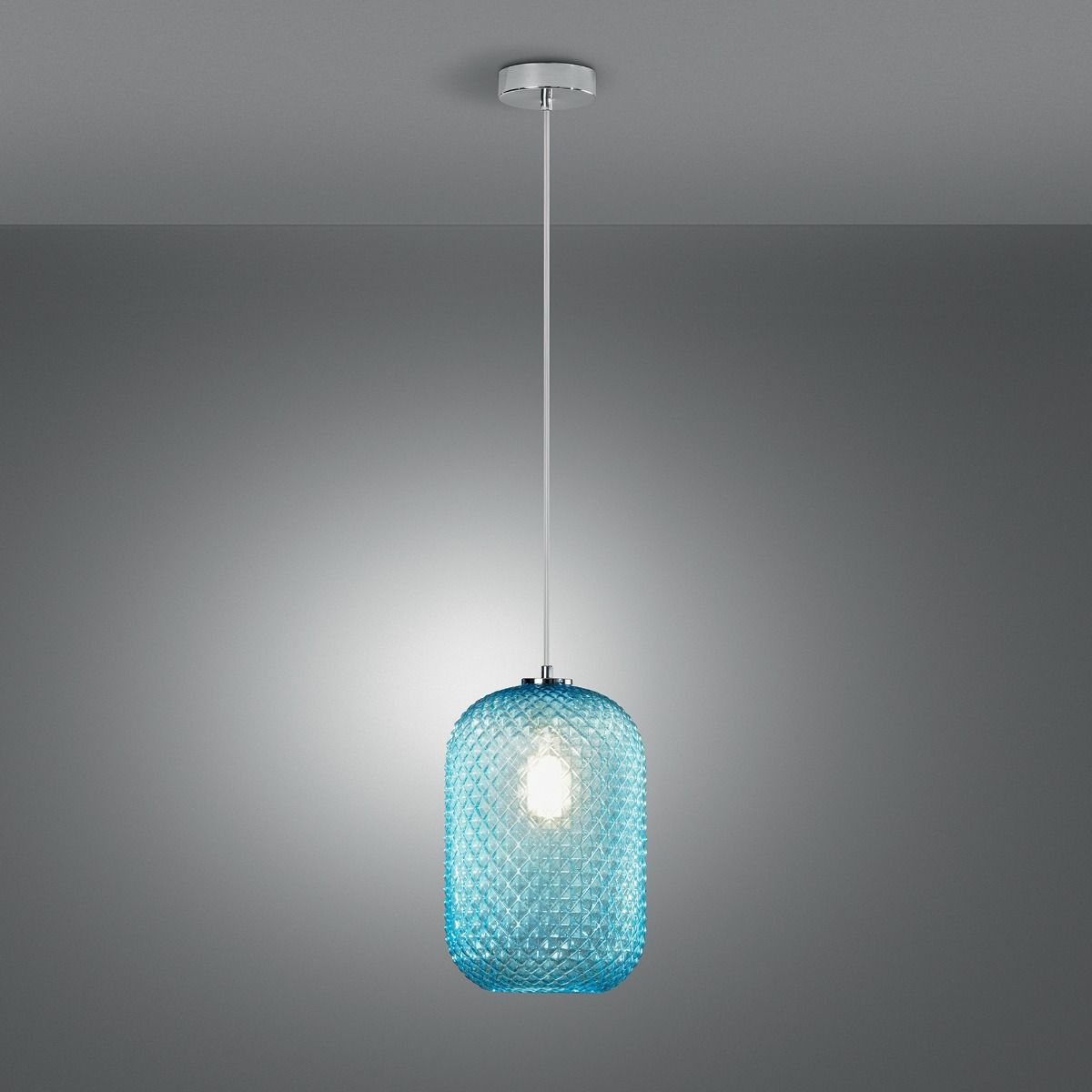 SOSPENSIONE ASHFORD CROMATO E BLU 20X150CM - 1XE27 MAX 60W