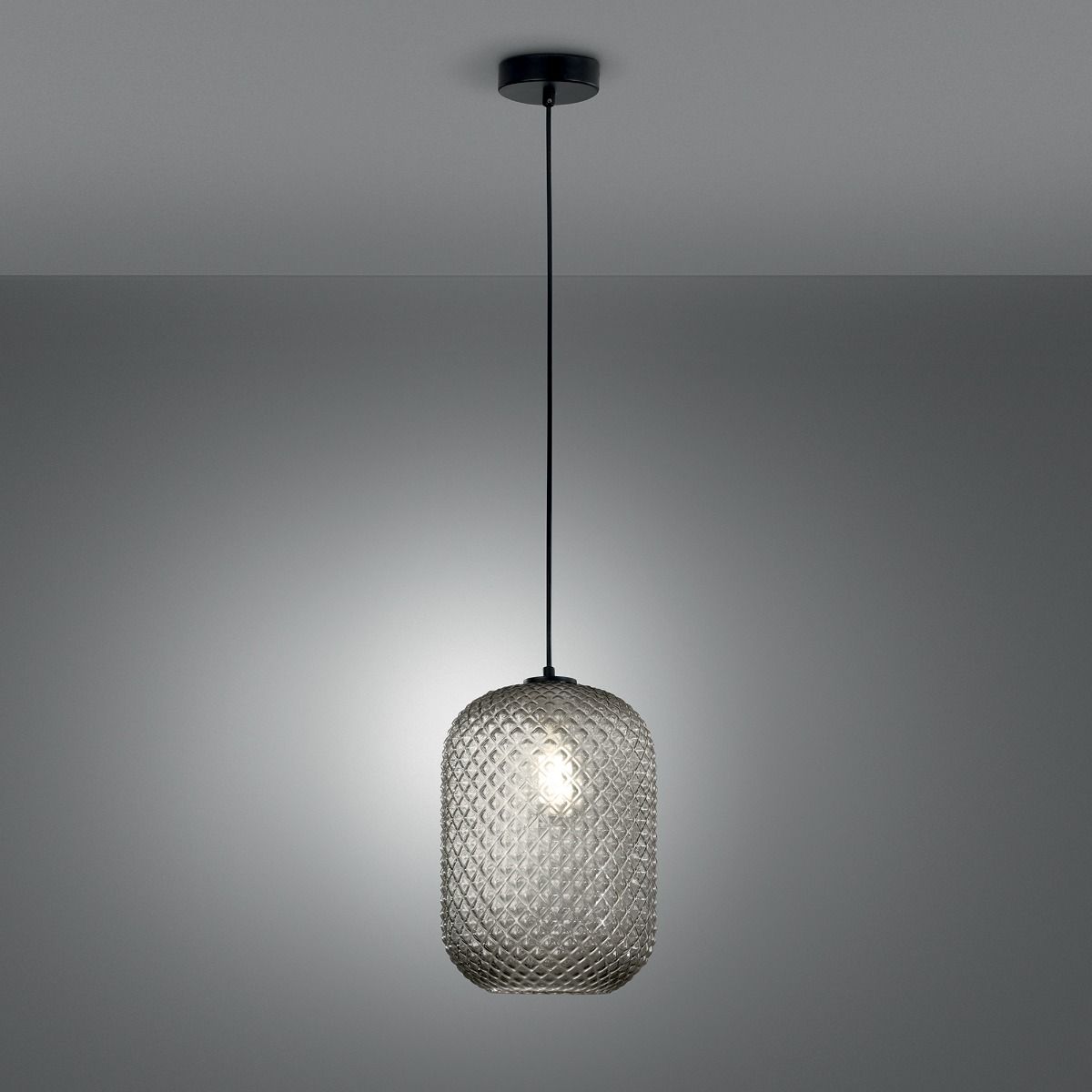 SOSPENSIONE ASHFORD NERO E FUME' 20X150CM - 1XE27 MAX 60W