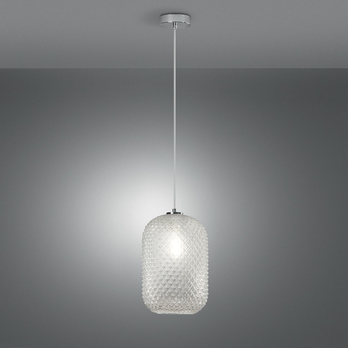 SOSPENSIONE ASHFORD CROMATO E TRASPARENTE 20X150CM - 1XE27 MAX 60W