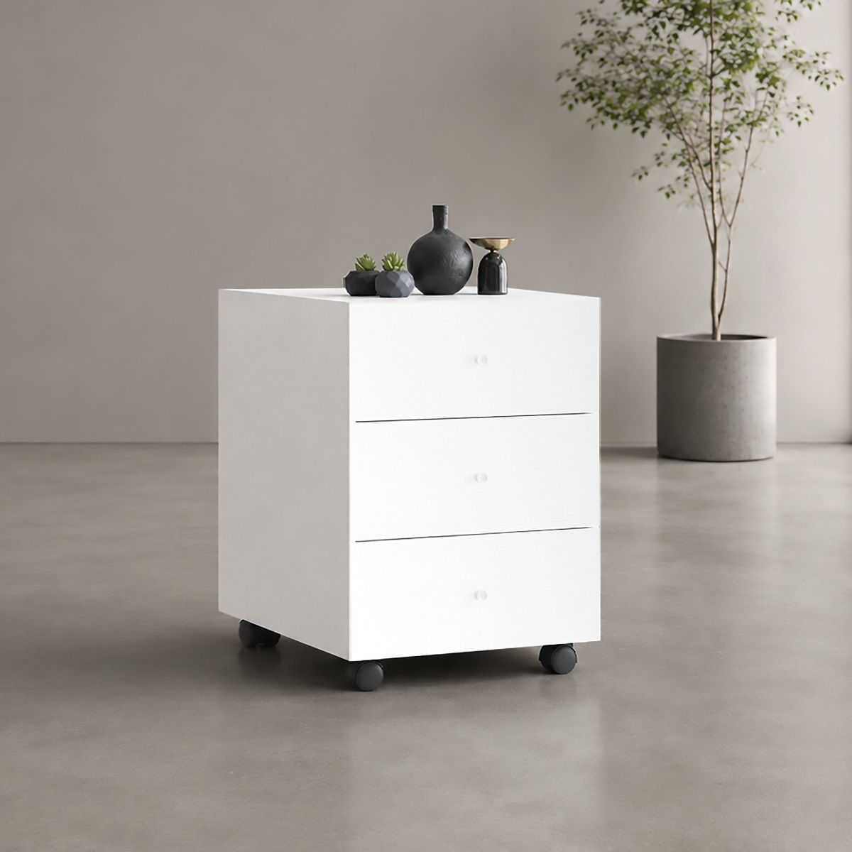 CASSETTIERA IN LAMINATO CM 40.1X52.5 H. 59.6 BIANCO FRASSINATO