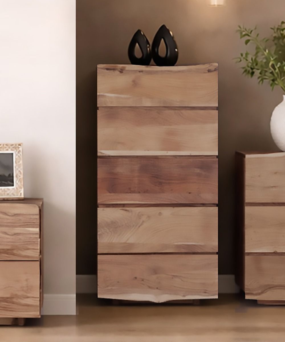 CASSETTIERA 5 CASSETTI MOD. SPU-035 IN LEGNO DI ACACIA TINTA NATURALE