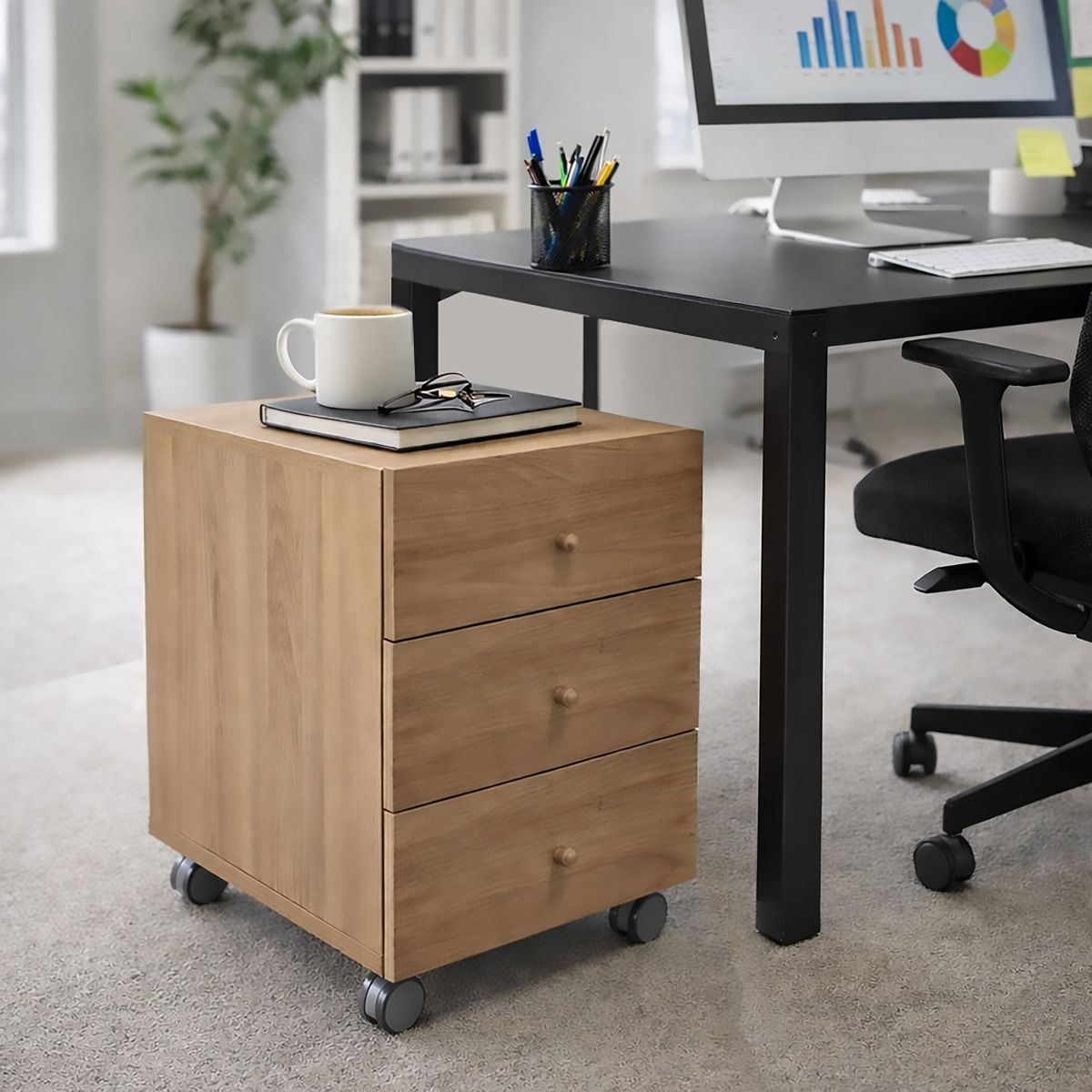 CASSETTIERA IN LAMINATO CM 40.1X52.5 H. 59.6 NOCE