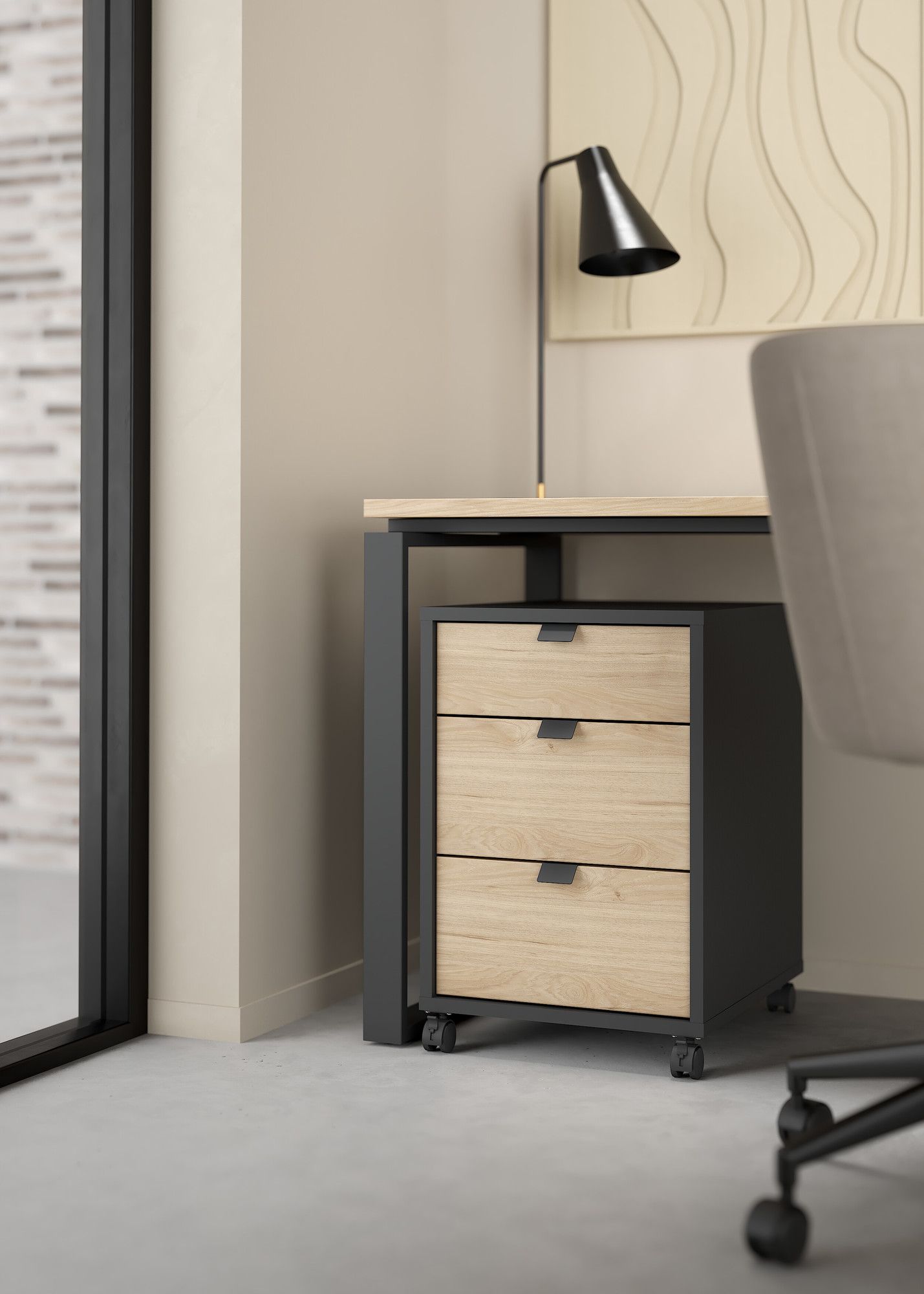 CASSETTIERA MOD. SIGN CM 40.8X48.2 H. 60.8 GRIGIO OPACO E JACKSON HICKORY