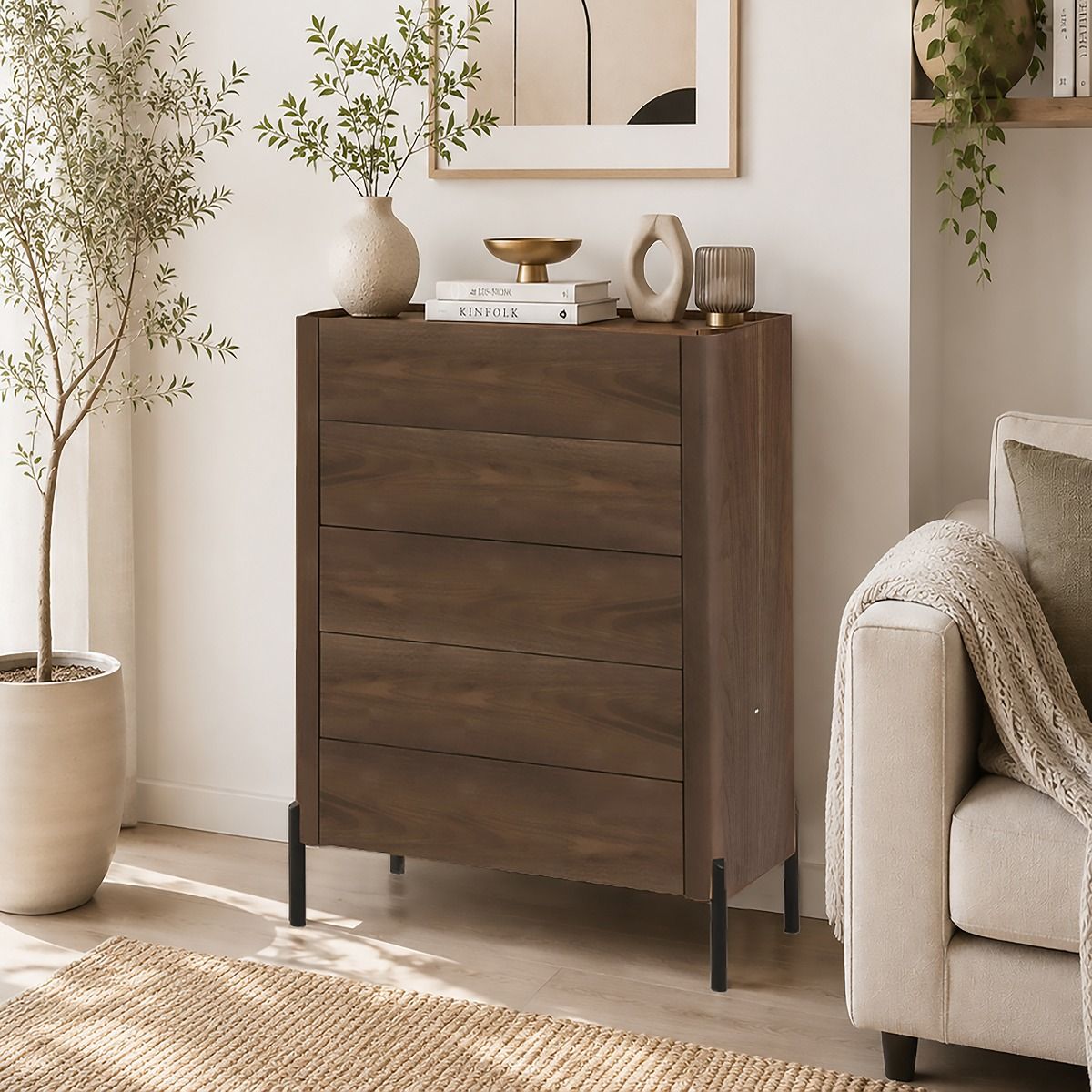 CASSETTIERA CM 65X40 H.92 IN MDF NOCE E METALLO NERO