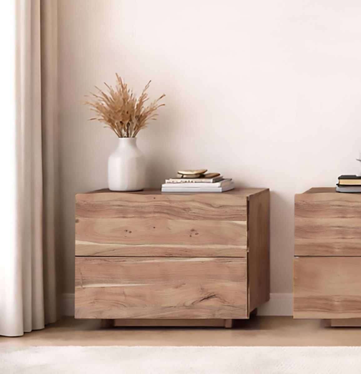 COMODINO MOD. SPU-033 IN LEGNO DI ACACIA TINTA NATURALE 