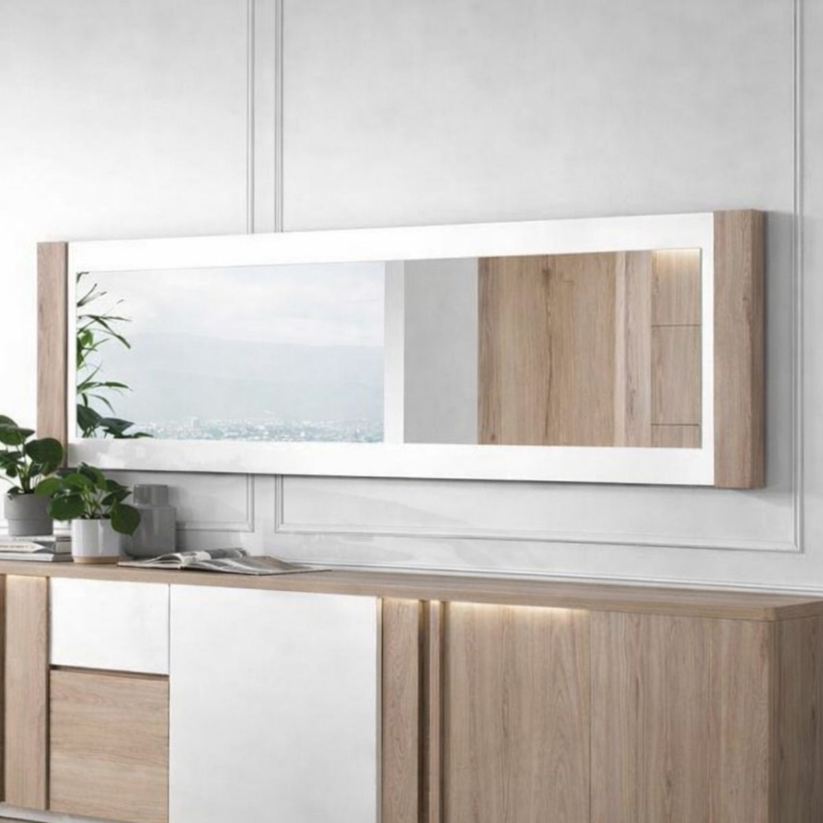 SPECCHIERA MOD. PALAZZO 175X60 ROVERE WELLINGTON E BIANCO 