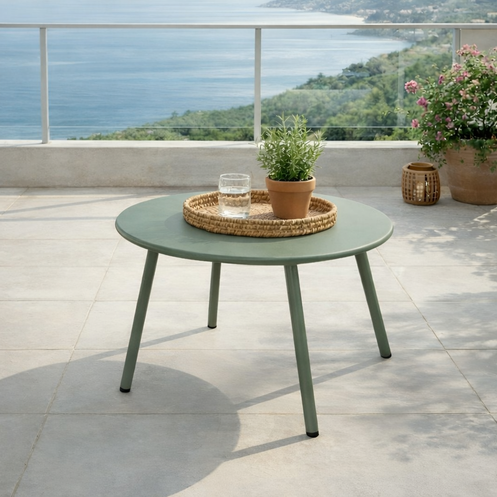 TAVOLINO DA ESTERNO DIAM. CM 50 IN METALLO VERDE 