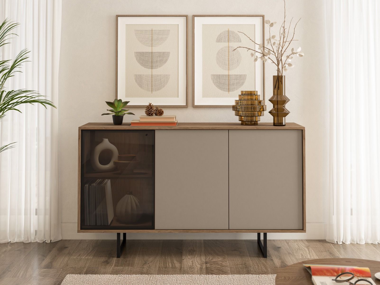 CREDENZA MOD.SIENNA CM 150X40 H.87 ROVERE COLUMMELLA E CLAR GREY 