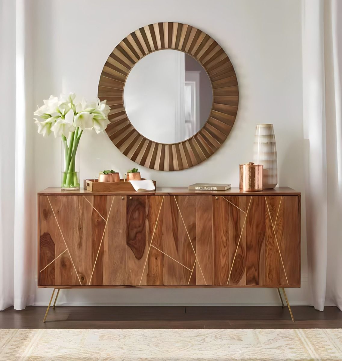 CREDENZA MOD. SDO-06 CM 145X40 H.76 IN LEGNO DI SHEESHAM TINTA STONE 