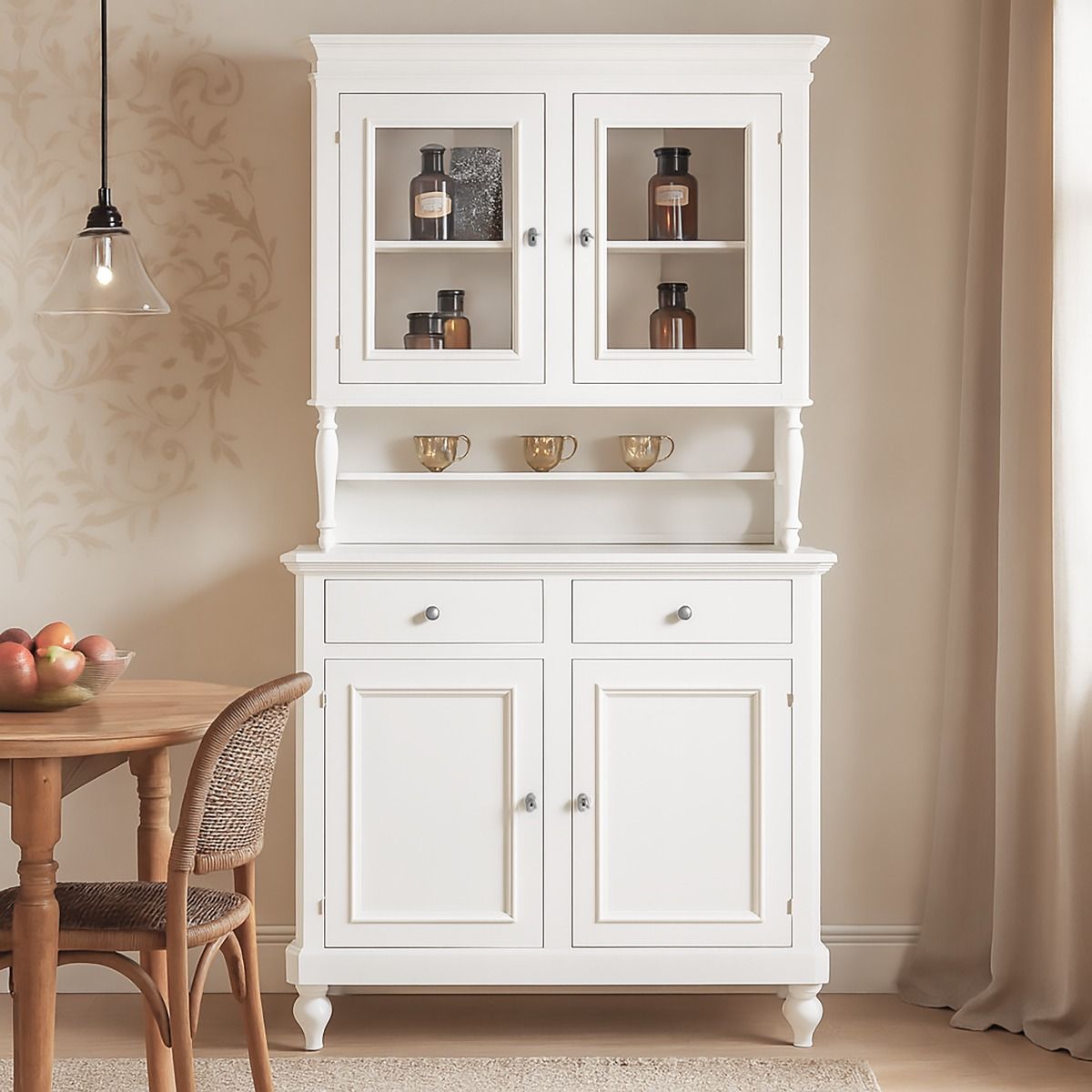 CRISTALLIERA IN LEGNO MASSELLO CM 112X49 H. 206 LACCATO BIANCO PANNA