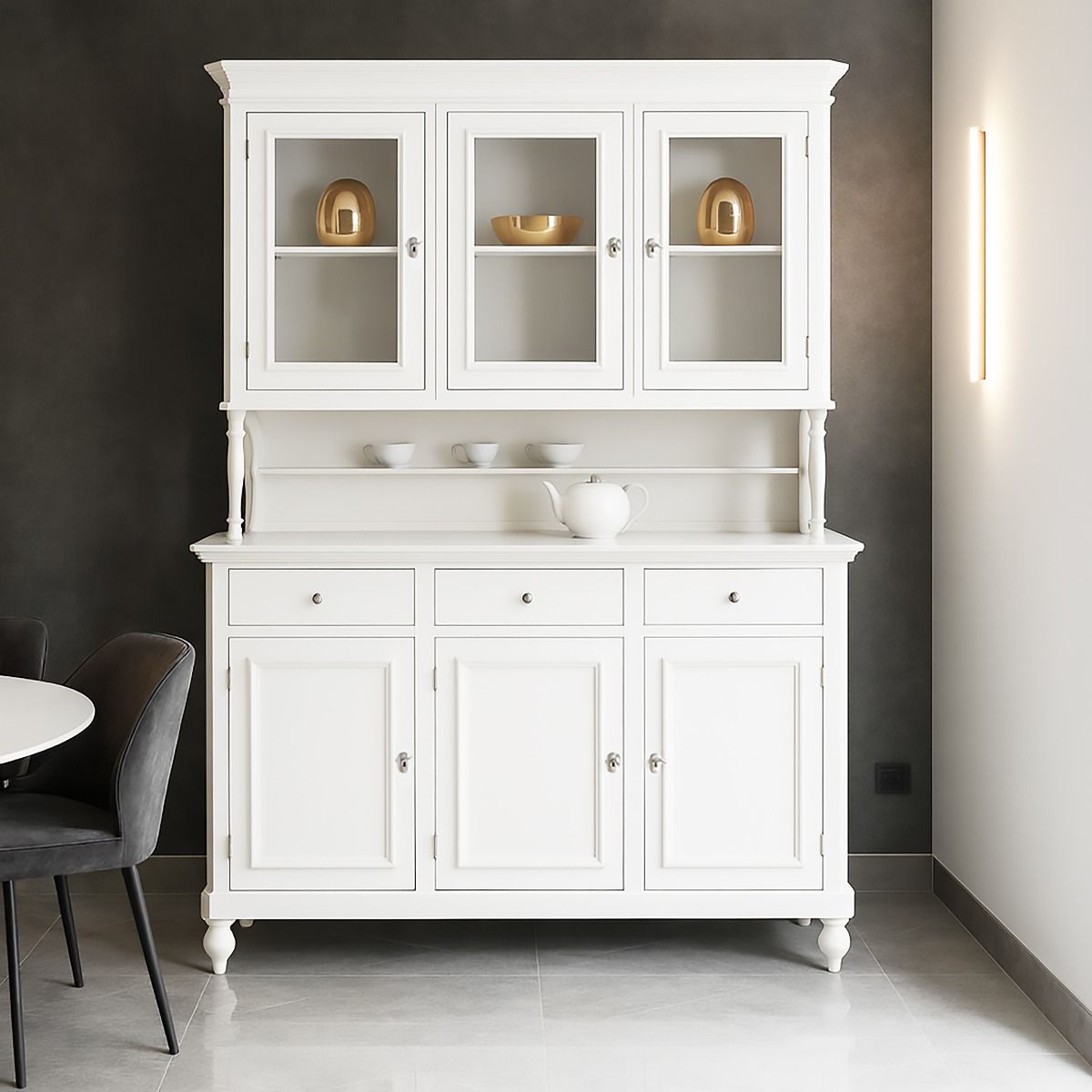 CRISTALLIERA IN LEGNO MASSELLO CM 160X50 H. 221 LACCATO BIANCO PANNA