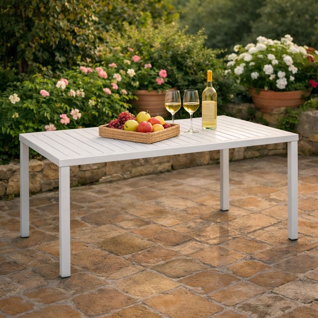 NARDI OUTDOOR - TAVOLO FISSO CUBE CM 140X80 IN ALLUMINIO BIANCO
