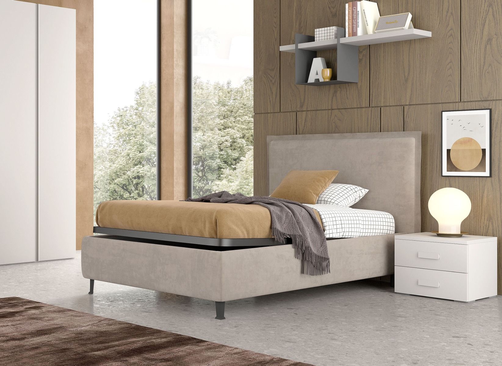 LETTO 1 PIAZZA E MEZZA CONTENITORE IN TESSUTO BEIGE