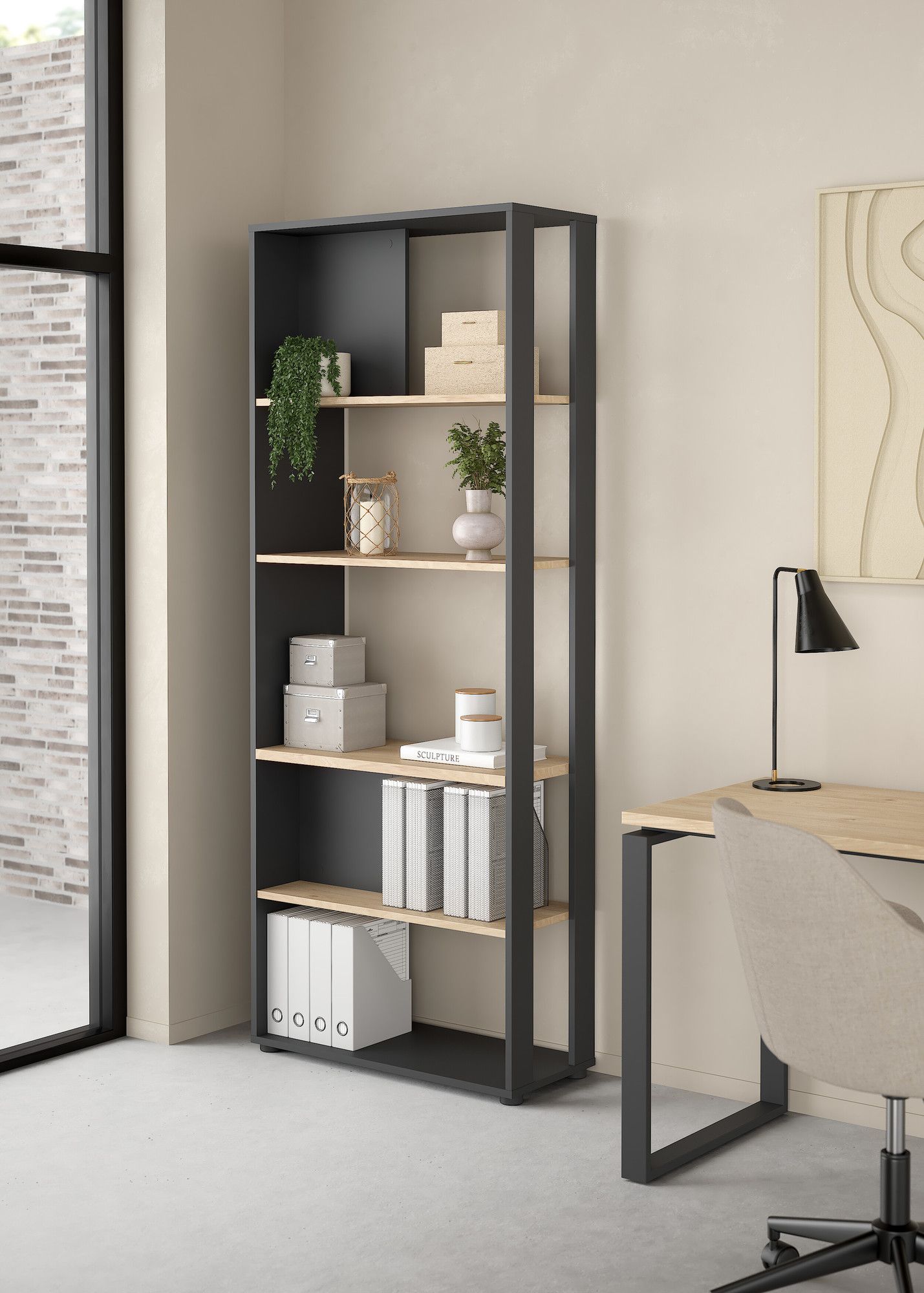 LIBRERIA MOD. SIGN CM 79.6X34.4 H. 204.7 GRIGIO OPACO E JACKSON HICHORY