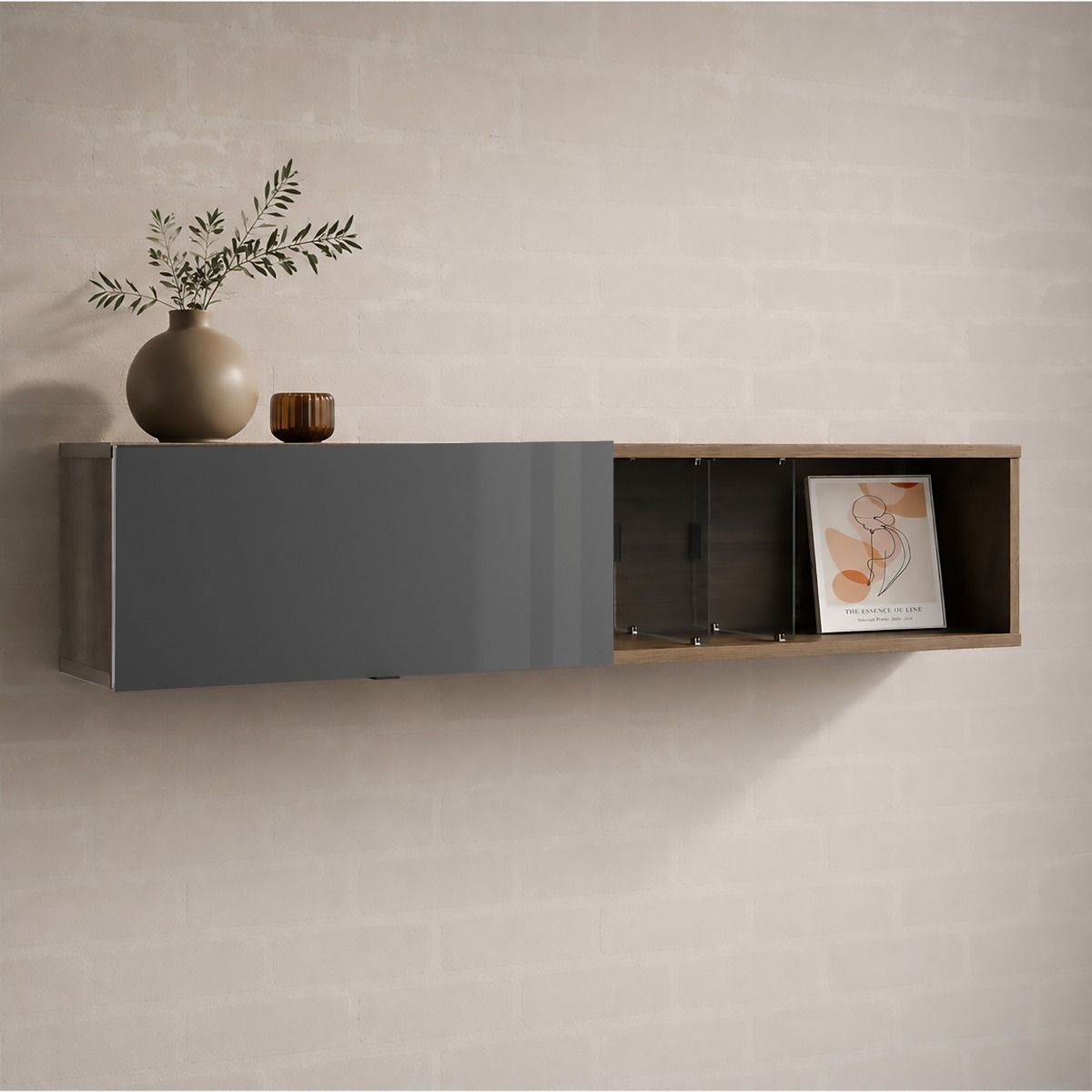 PENSILE MOD. INFINITO CM 178.4X31.5 H.33.8 NOCE BRERA E GRIGIO TITANIO LUCIDO