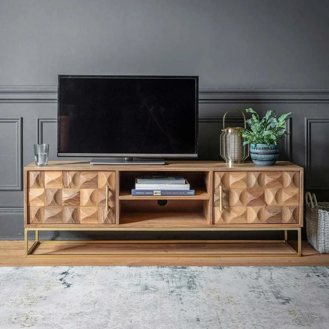 PORTA TV MOD. SDS-07 CM 145X40 H. 47 IN LEGNO DI MANGO NATURALE