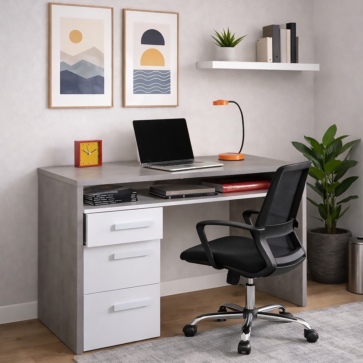 SCRIVANIA MOD. MIPIACE CM 110X60 H. 77 CEMENTO E LACCATO BIANCO