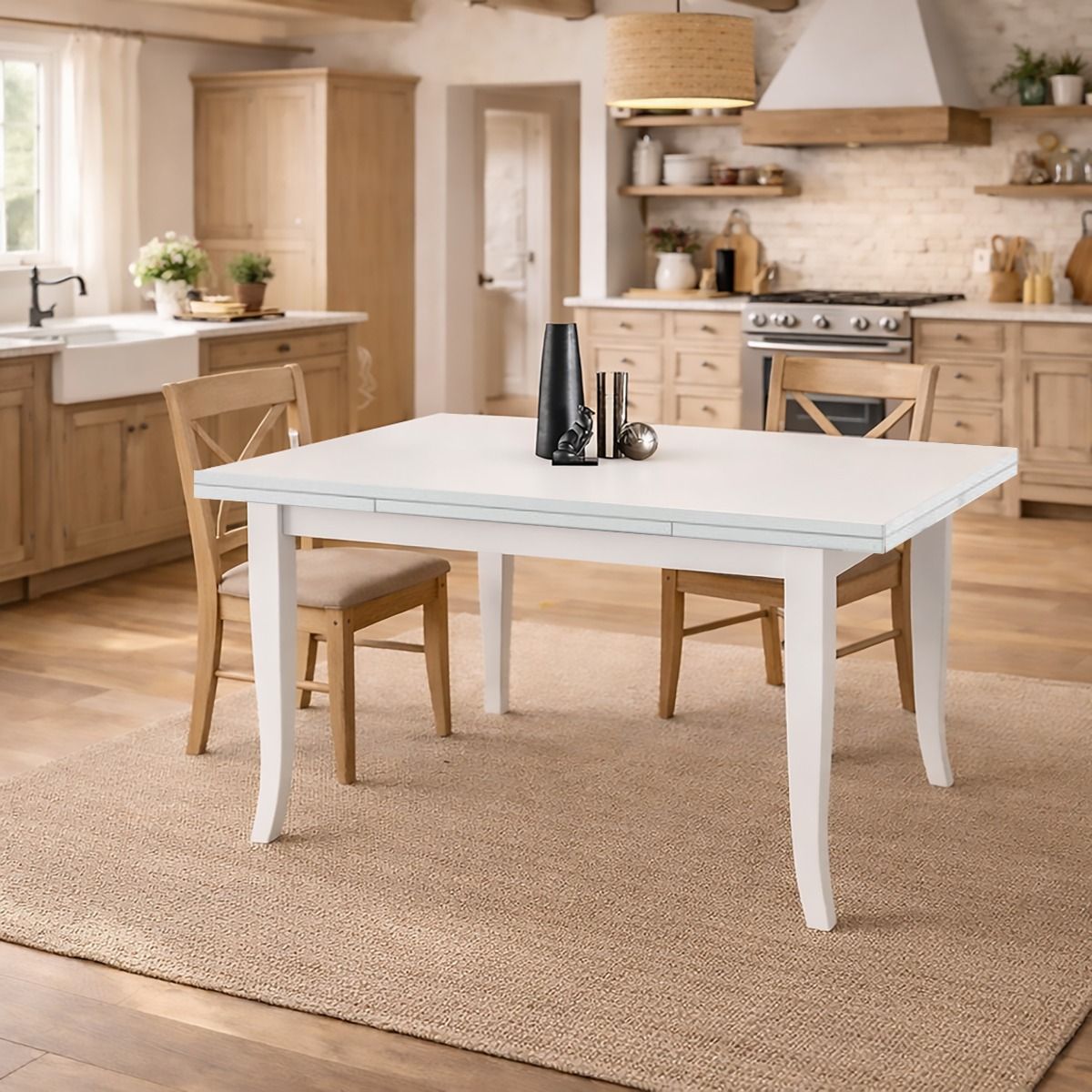 TAVOLO ALLUNGABILE CM 160X85 LACCATO BIANCO PANNA