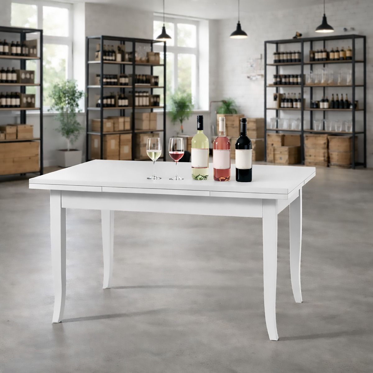 TAVOLO ALLUNGABILE CM 140X80 LACCATO BIANCO PANNA