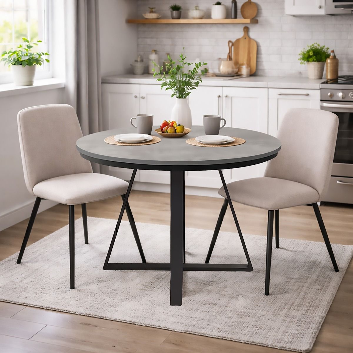 TAVOLO ALLUNGABILE DIAM. CM 120 NERO E GRIGIO CEMENTO