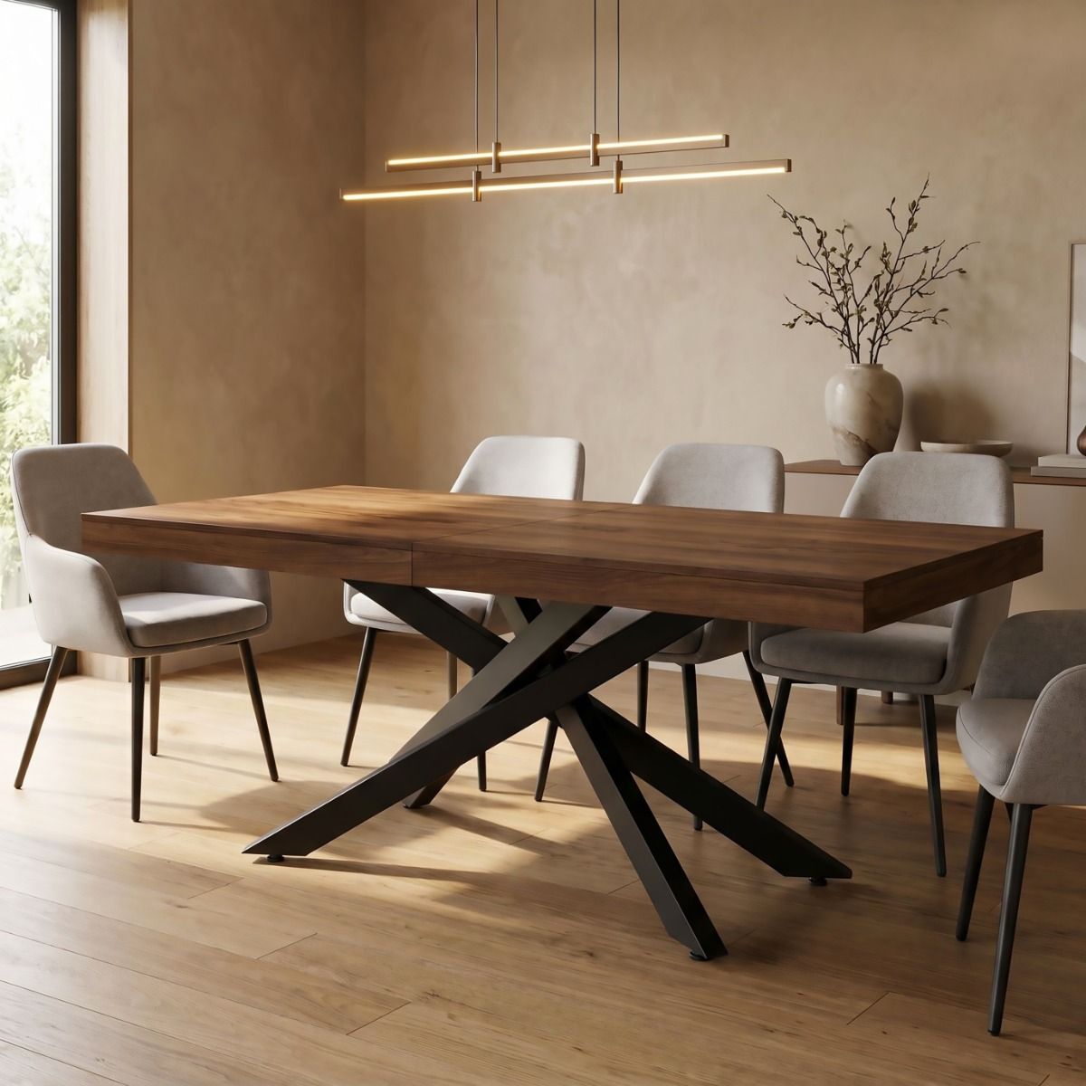 TAVOLO MOD. ERMES ALLUNGABILE CM 160X90 METALLO NERO E NOCE