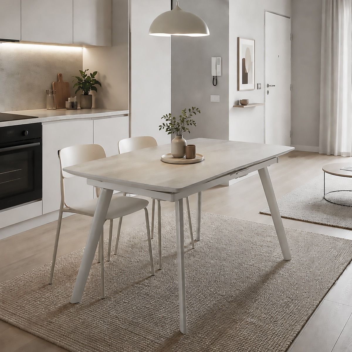 TAVOLO ALLUNGABILE MOD. BRANDO CM 120X85 H.75 CACHEMIRE E PIANO IN CERAMICA EFFETTO TRAVERTINO