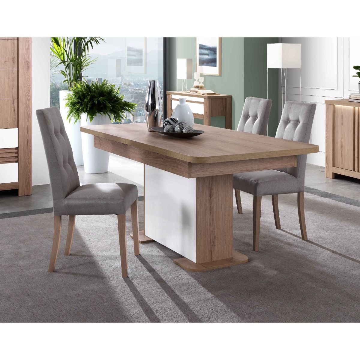 TAVOLO MOD. PALAZZO ALLUNGABILE CM 180X90 ROVERE WELLINGTON E BIANCO