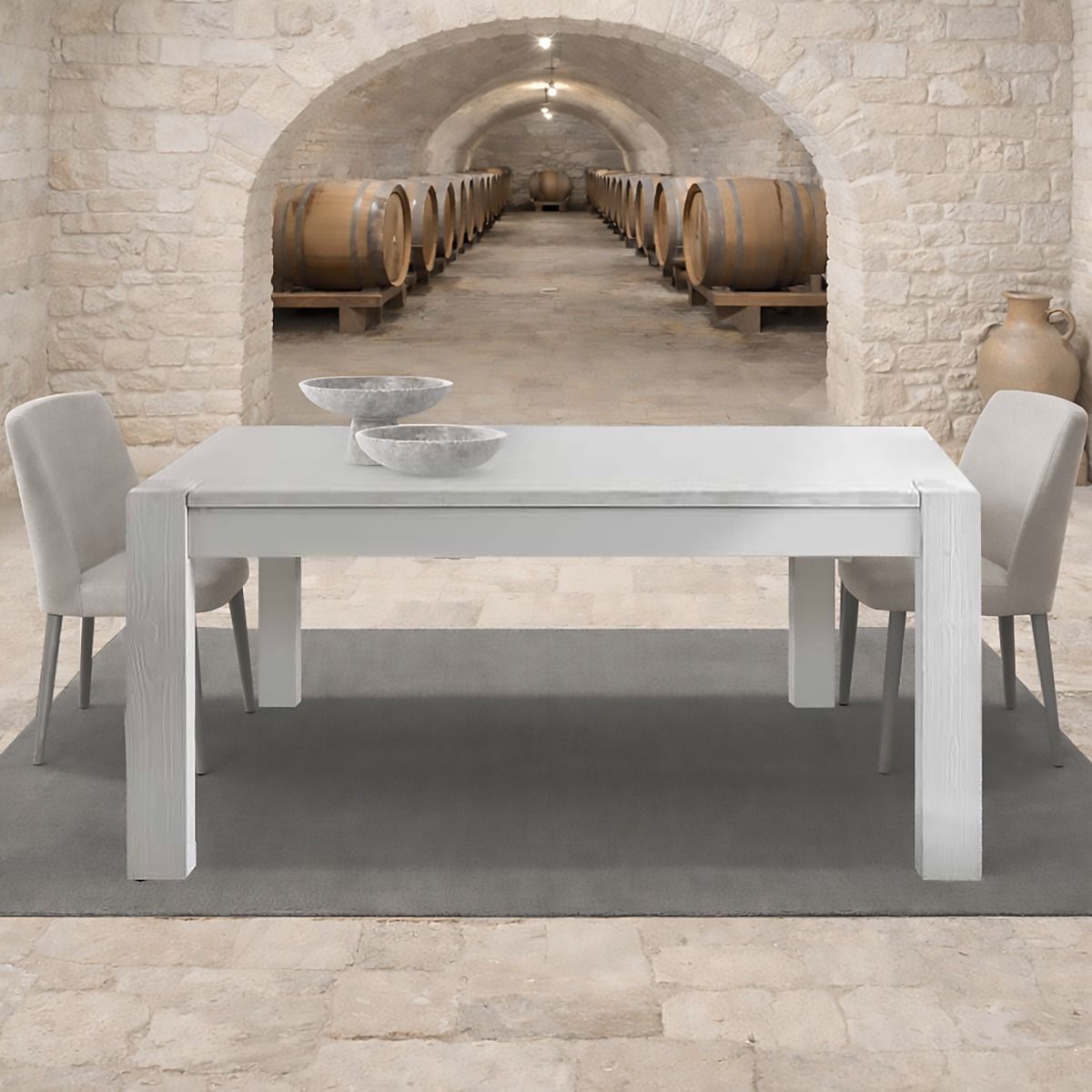 TAVOLO ALLUNGABILE CM 140X90 LEGNO DI ABETE BIANCO SPAZZOLATO