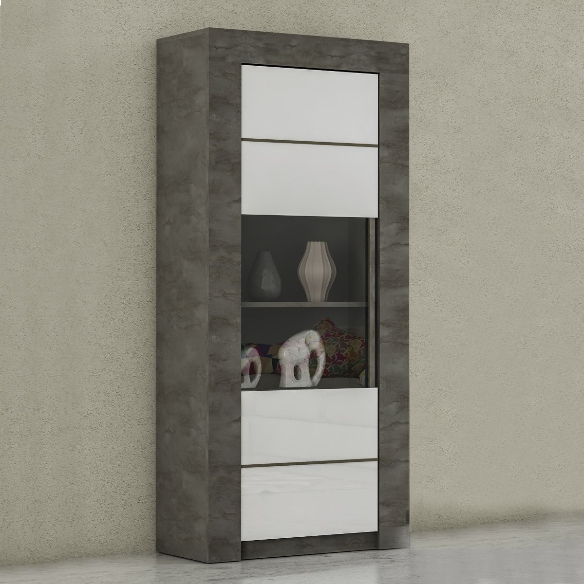 VETRINA MOD. CAPRI CM 71X46 H. 170 ACCIAIO OSSIDO E BIANCO LUCIDO