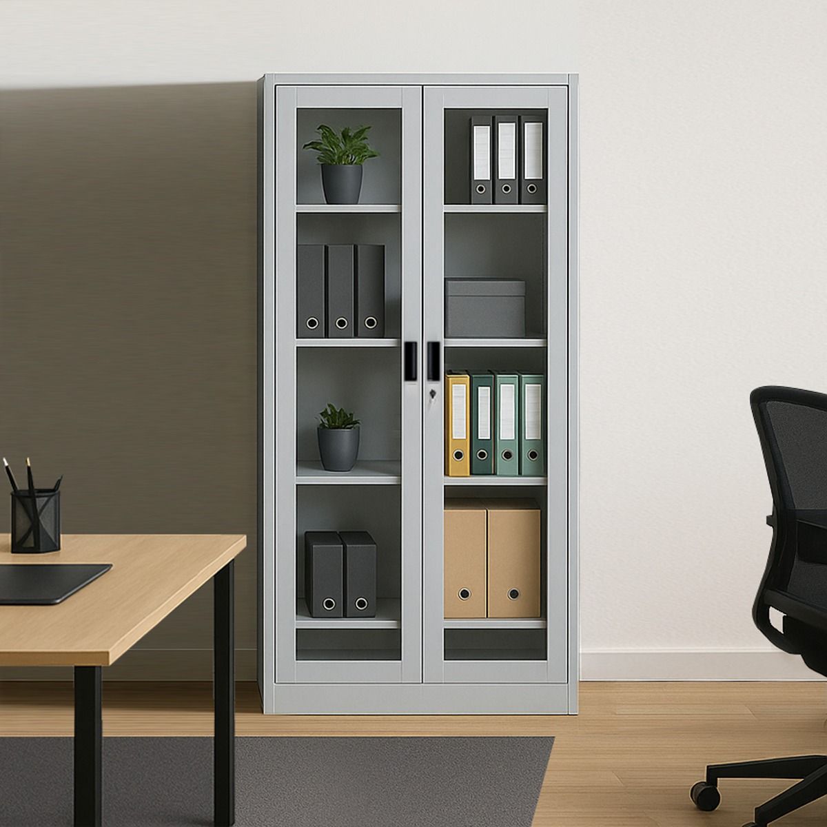 VETRINA MOD W-F5 CM 90X45 H.180 IN METALLO GRIGIO OPACO