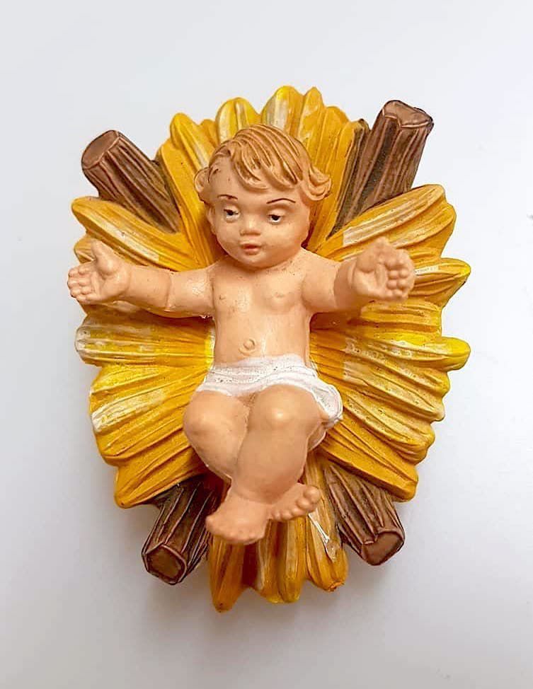 BAMBINO GESU' CON CULLA IN PVC A COLORI VIVACI H. 10CM