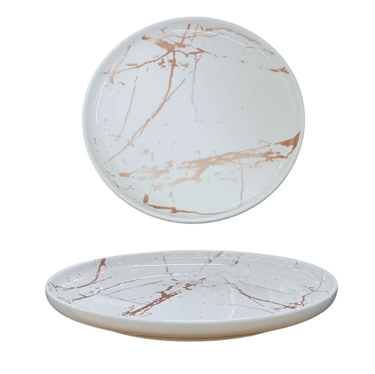 PIATTO PIANO IN PORCELLANA LINEA MARBLE WHITE DIAM. 26CM BIANCO EFFETTO MARMO