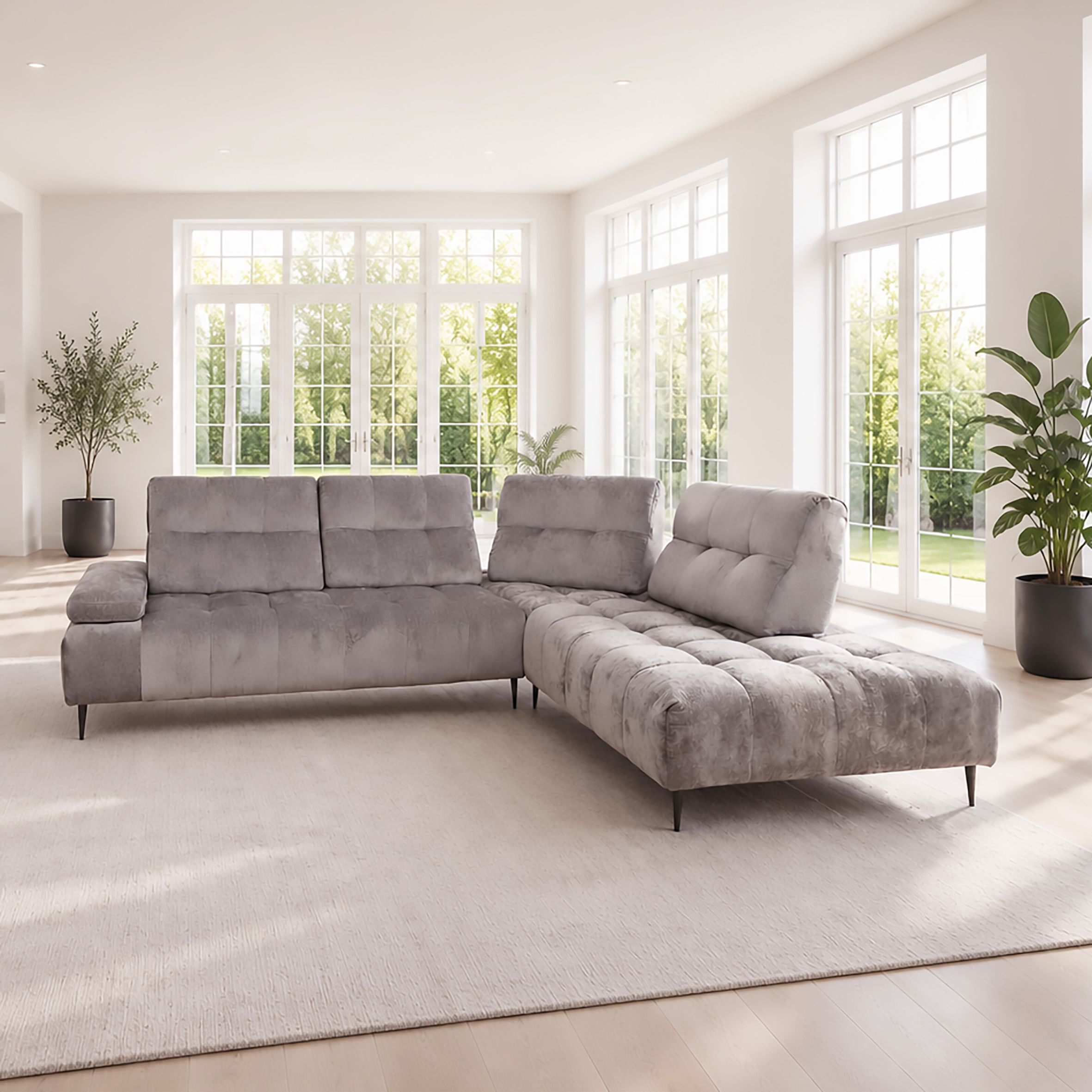 SALOTTO MOD. JAGGER ANGOLARE DX IN TESSUTO GRIGIO CHIARO
