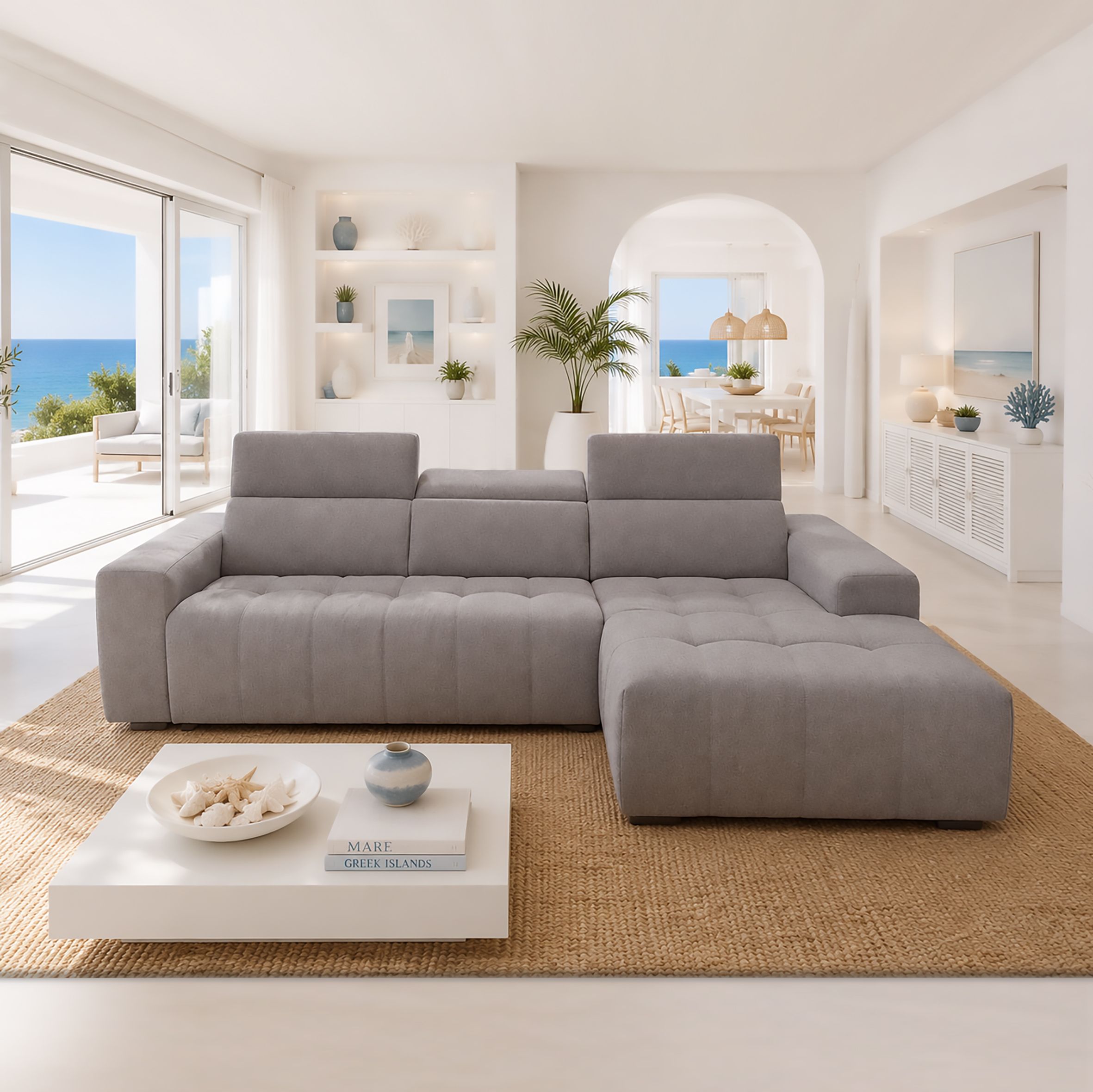 SALOTTO MOD. SPIRIT CON CHAISE LONGUE DX IN TESSUTO GRIGIO CHIARO