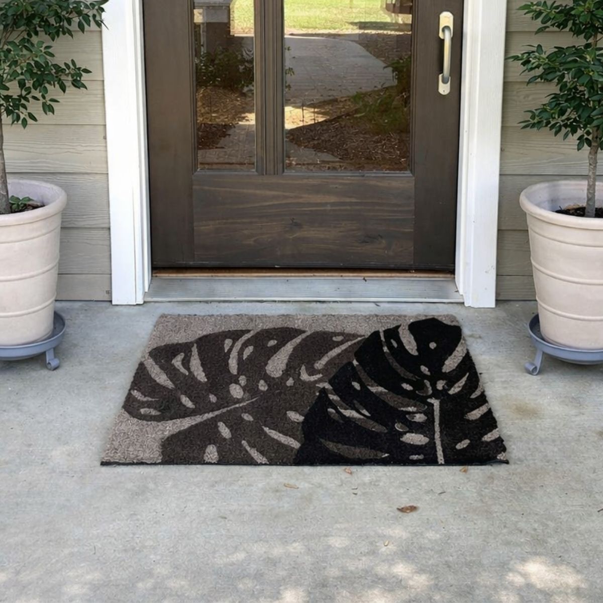 ZERBINO FOGLIE NERE IN PVC E FIBRA DI COCCO 40X60CM