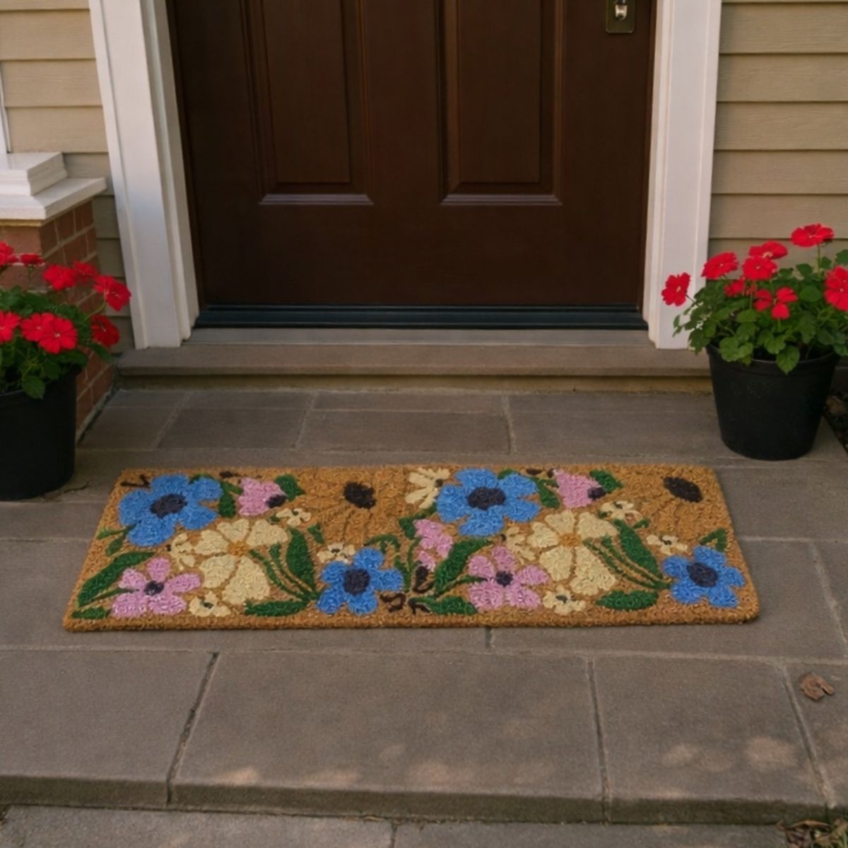 ZERBINO FIORI COLORATI IN PVC E FIBRA DI COCCO 25X75CM